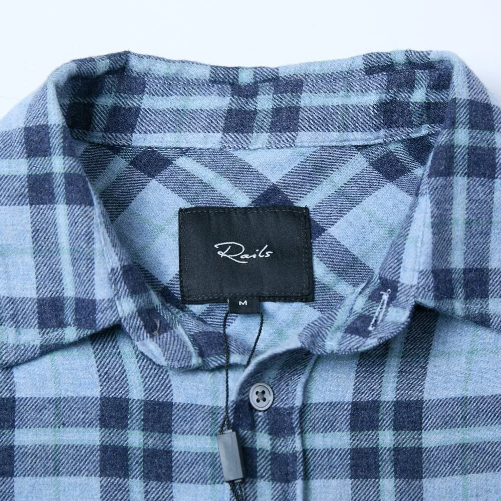 Rails Lennox Plaid Flannel Button Down Shirt Algae Melange Blue Medium NWT